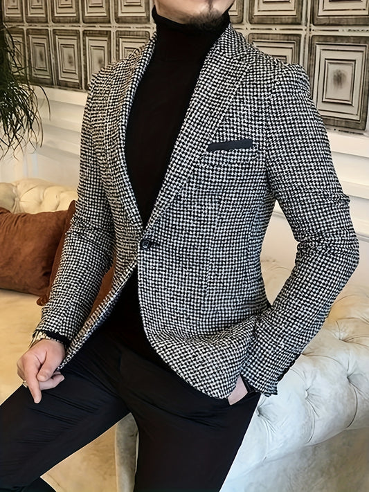 Business Casual Single-button Plaid Suit For Men