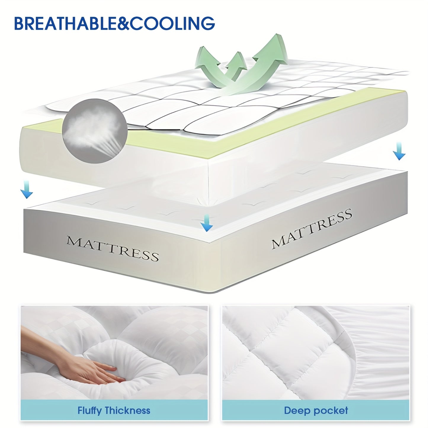 Extra Thick Quilted Mattress Topper - Soft White Stretches 8-21" Deep, Cooling Comfort Pad with Diamond Pattern for Bedroom & Guest Room