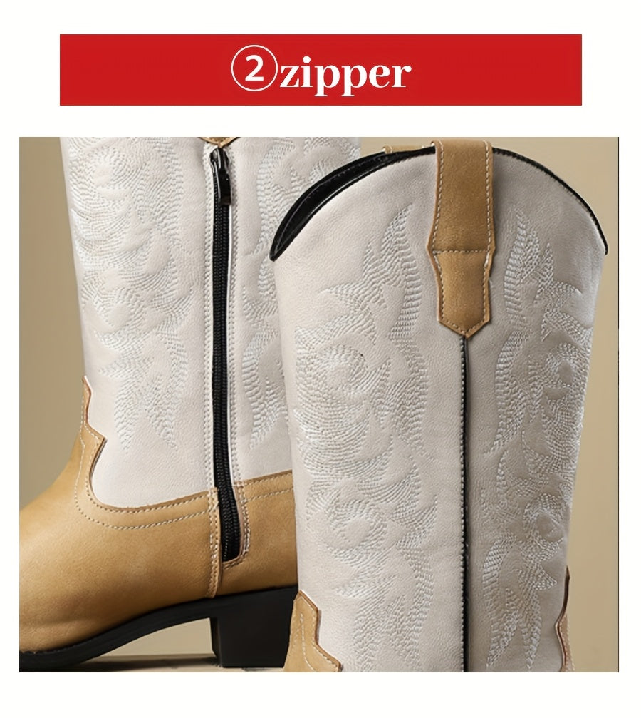 [Father's Day, Cowboy Boots] Father's Day Gift | Men's Retro Western Cowboy Boots | Embroidered Tall Chelsea Boots