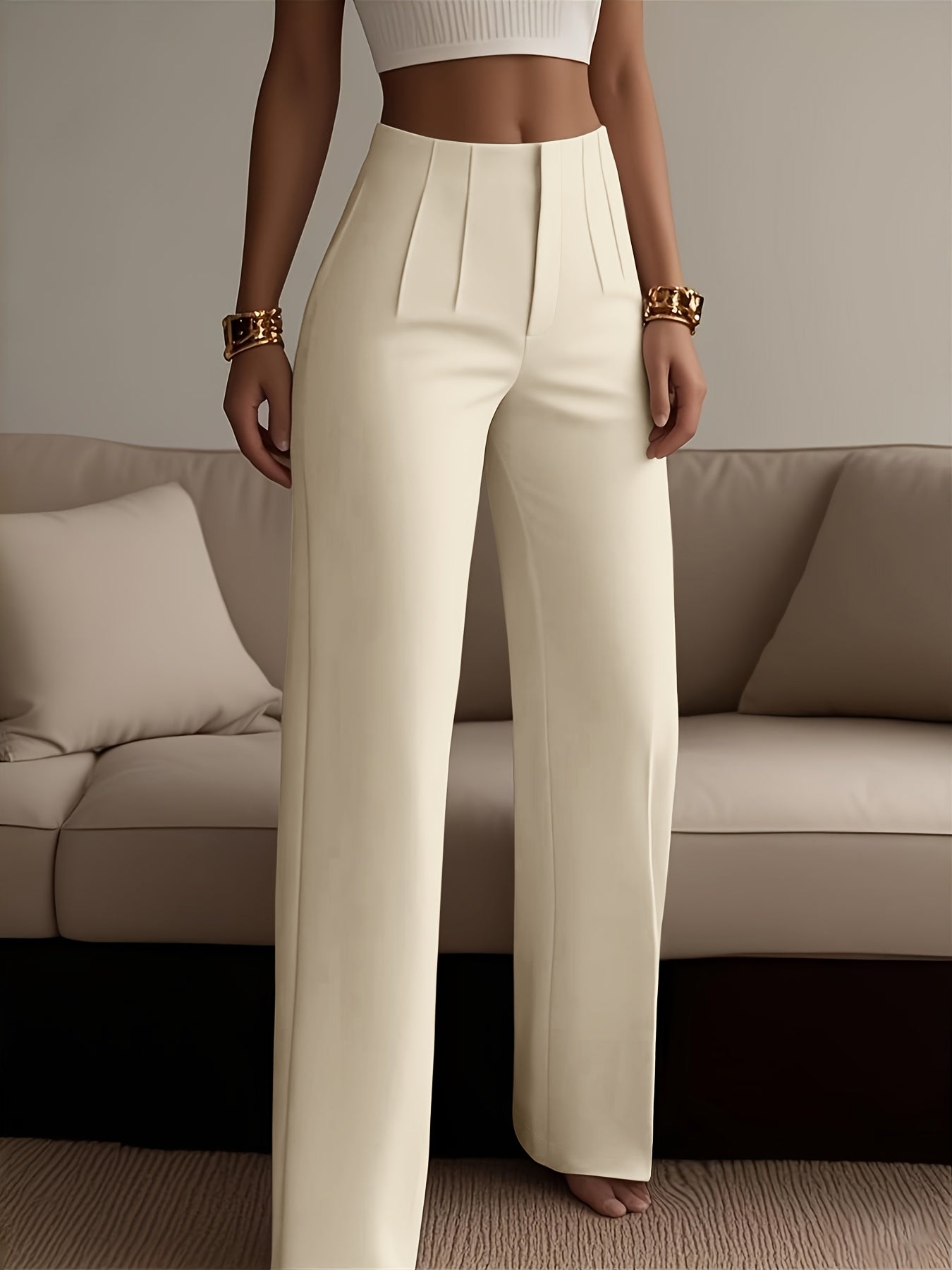 Women's Elegant Solid Black Trousers with Hidden Zipper Closure - Structured Non-Stretch All-Season Work Pants for Commuting, Travel & Professional Attire, Machine Washable Tailored Fit, High Waist Trouser Pants for Women, Pa