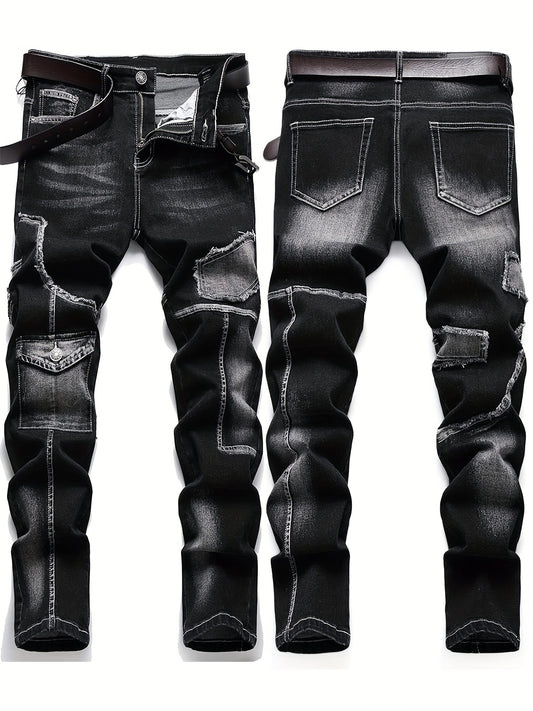 Mid-high Waist Fringed Jeans, Street Style, Solid Color, Suitable For All Seasons.