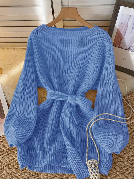 Women's Sweater - Mustard Yellow, Loose Fit Top with Adjustable Side Knots, Long Sleeve Non-See-Through Sweater for Fall/Winter/All Seasons, Chic Everyday & Formal Outfits, Winter Wardrobe, Elegant Knitwear, Quality Stitching