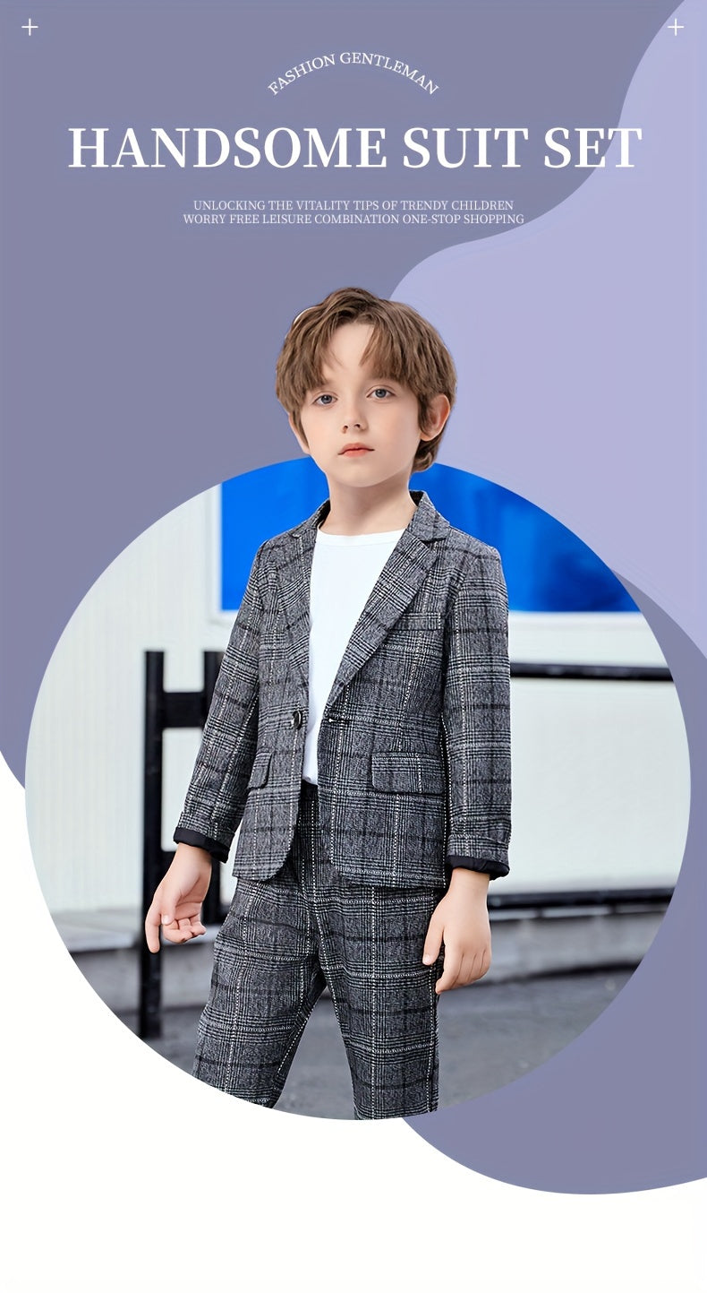 [Cool Boy Two-Piece Suit] New Style Cool Boy Two-Piece Suit Set | Children's Wedding Performance Outfit for Spring and Autumn Season