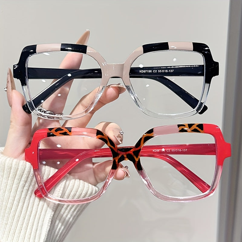 [Clear Lens Square Frame Glasses] Elegant Square Frame Clear Lens Glasses for Women - Fashionable Color Block Design, Durable Plastic Frame