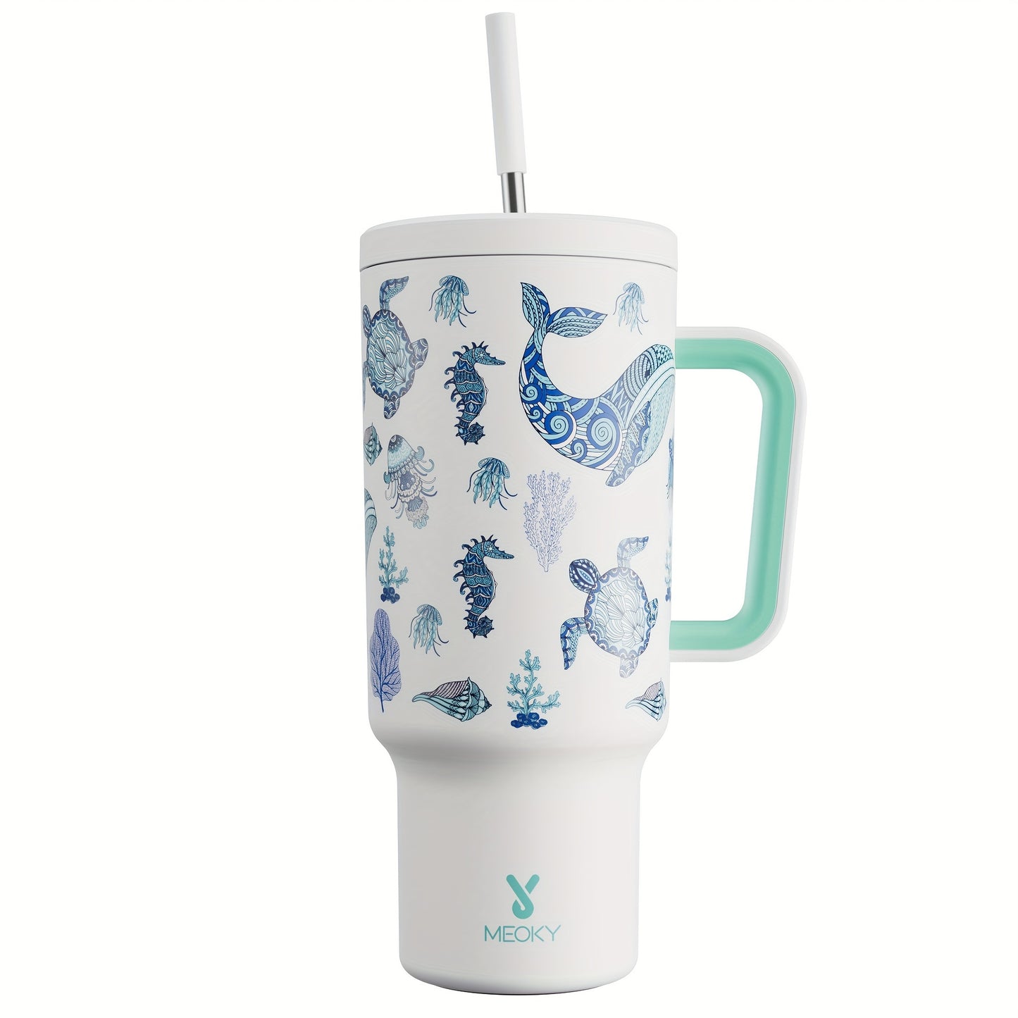 Meoky 40oz Insulated Stainless Steel Water Bottle - Vibrant Butterfly Design, Keeps Drinks Hot/Cold for Hours, with Lid, Straw & Handle - Ideal for Outdoor Activities, Camping, Hiking, Car Travel - Perfect Easter Gift