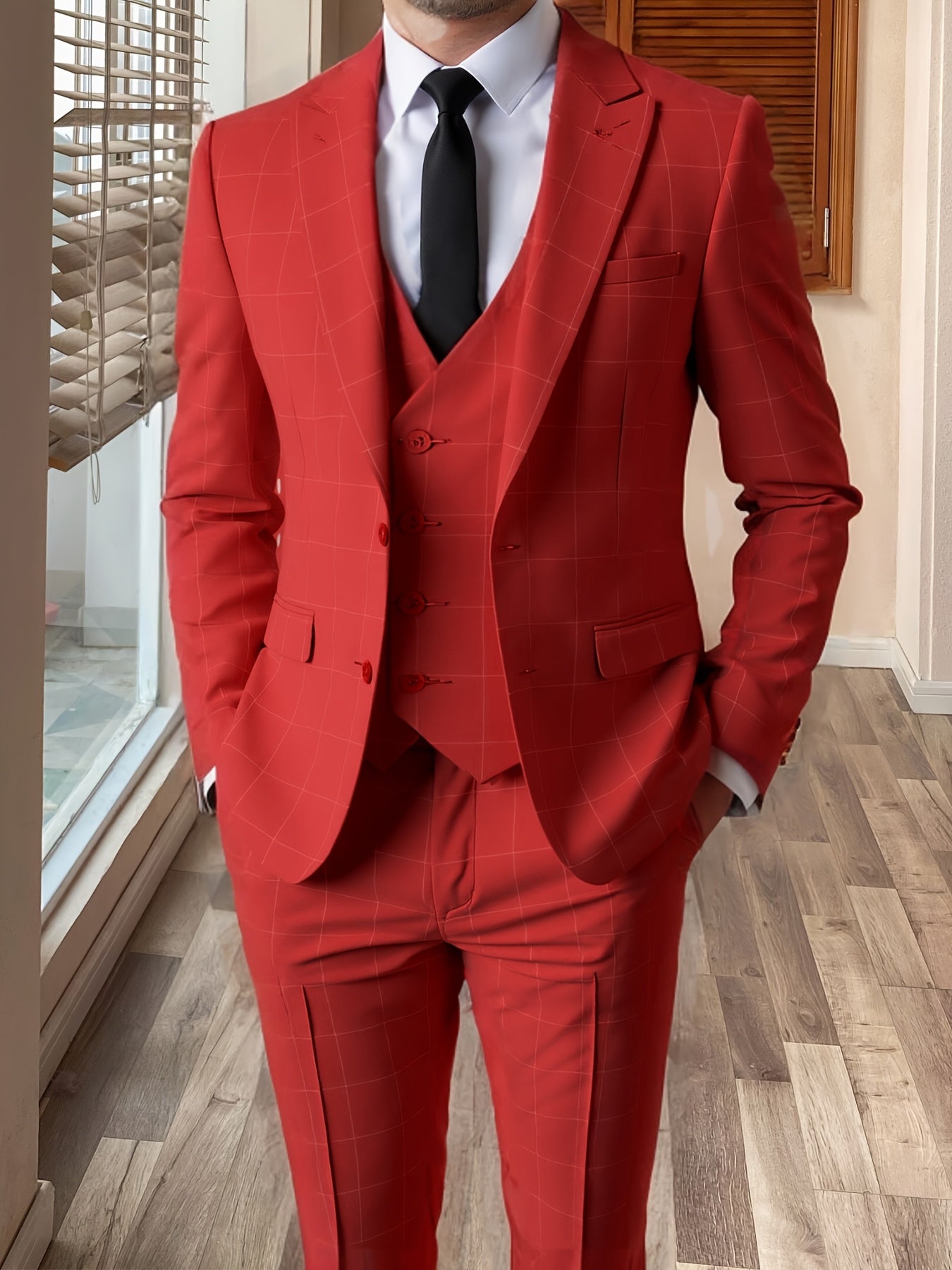 Men'S 3pcs Plaid Suit Formal Wedding Party Event Vintage Western Suit Casual Business Workwear Dress Suit