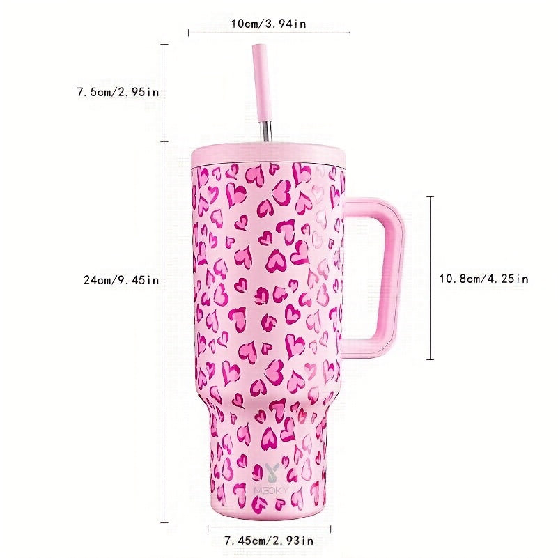 Meoky 40oz Insulated Stainless Steel Tumbler with Lid & Straw - Leakproof, BPA-Free, Perfect for Outdoor Adventures & Valentine's Day Gift