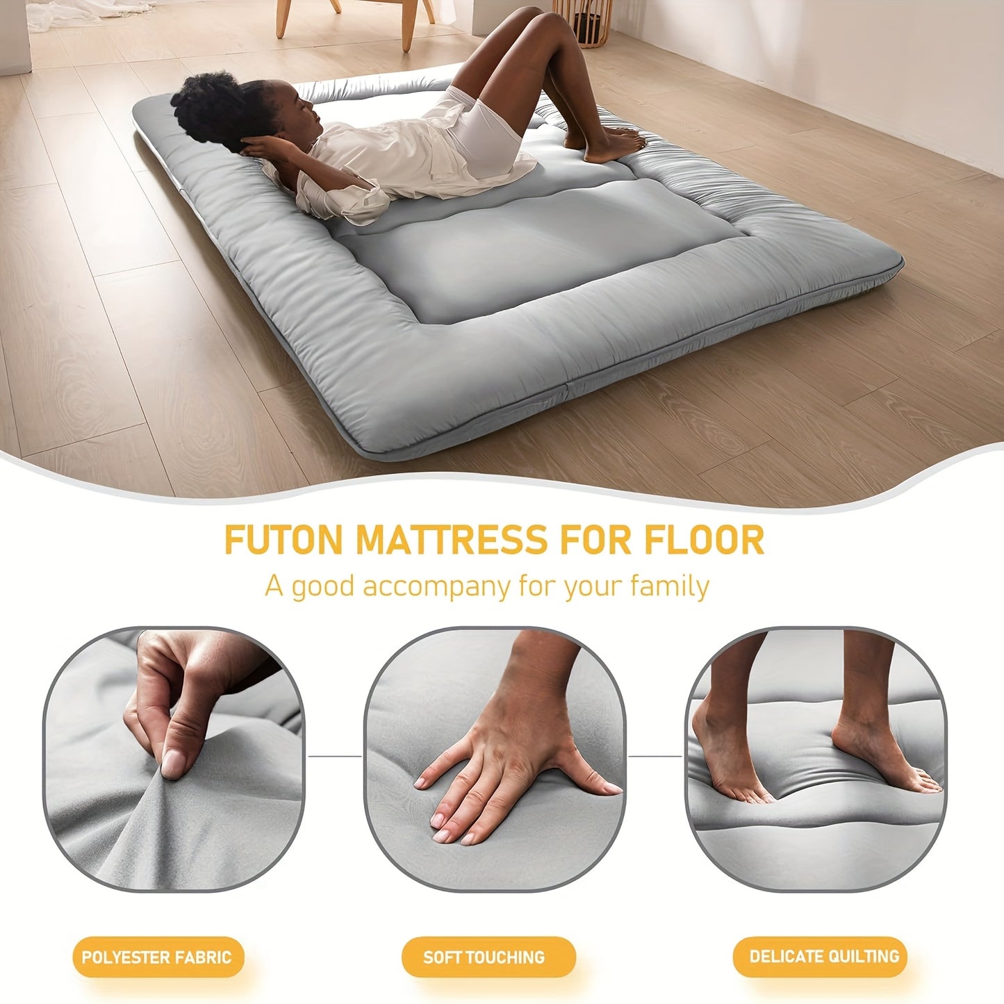 Thicken Floor Futon Cooling Mattress, 1000GSM Queen Size Japanese Tatami Mattress, Foldable Japanese Twin Floor Mattress Tatami Mat, Non Slip Sleeping Pad, Soft Roll Up Bed Student Dormitory Mattress Topper, Camping Couch Bed