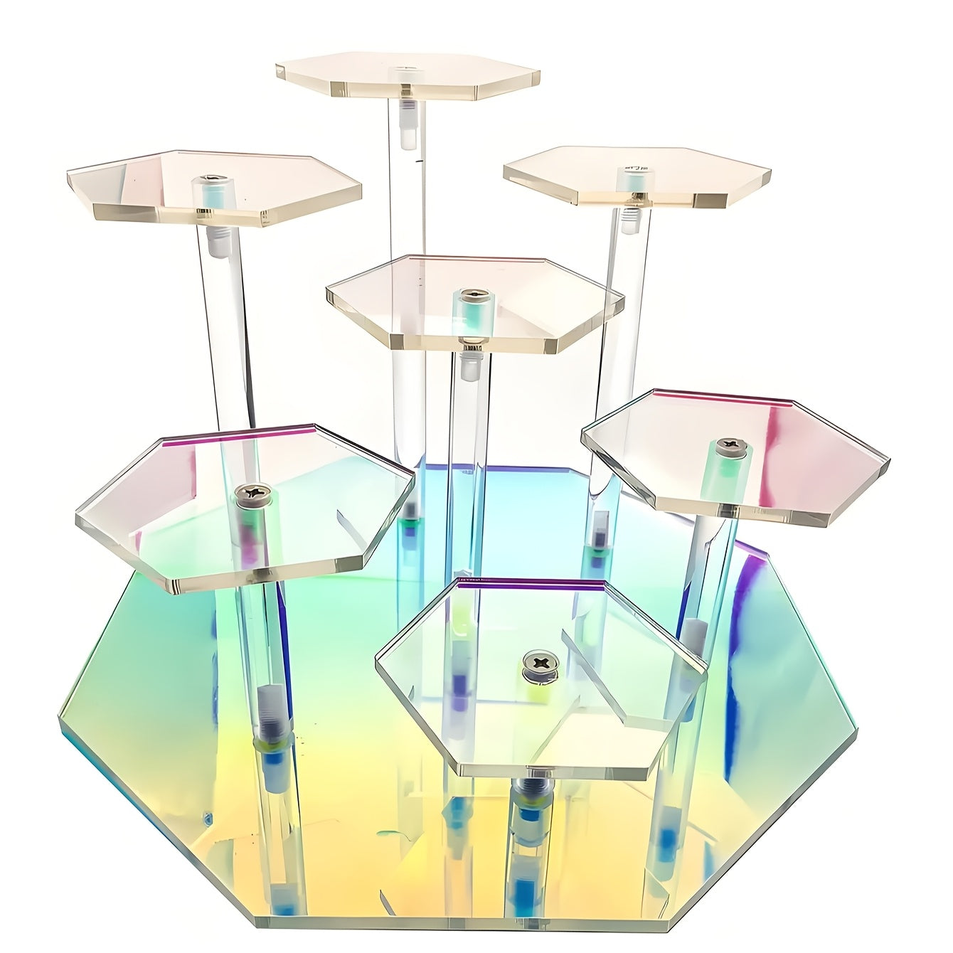 [Contemporary Transparent Jewelry Showcase] 1pc Contemporary 7-Tier Iridescent Acrylic Display Stand, Transparent Showcase for Jewelry, Cosmetics, Perfume, Collectibles - Home Decor Display Base, No Power Needed