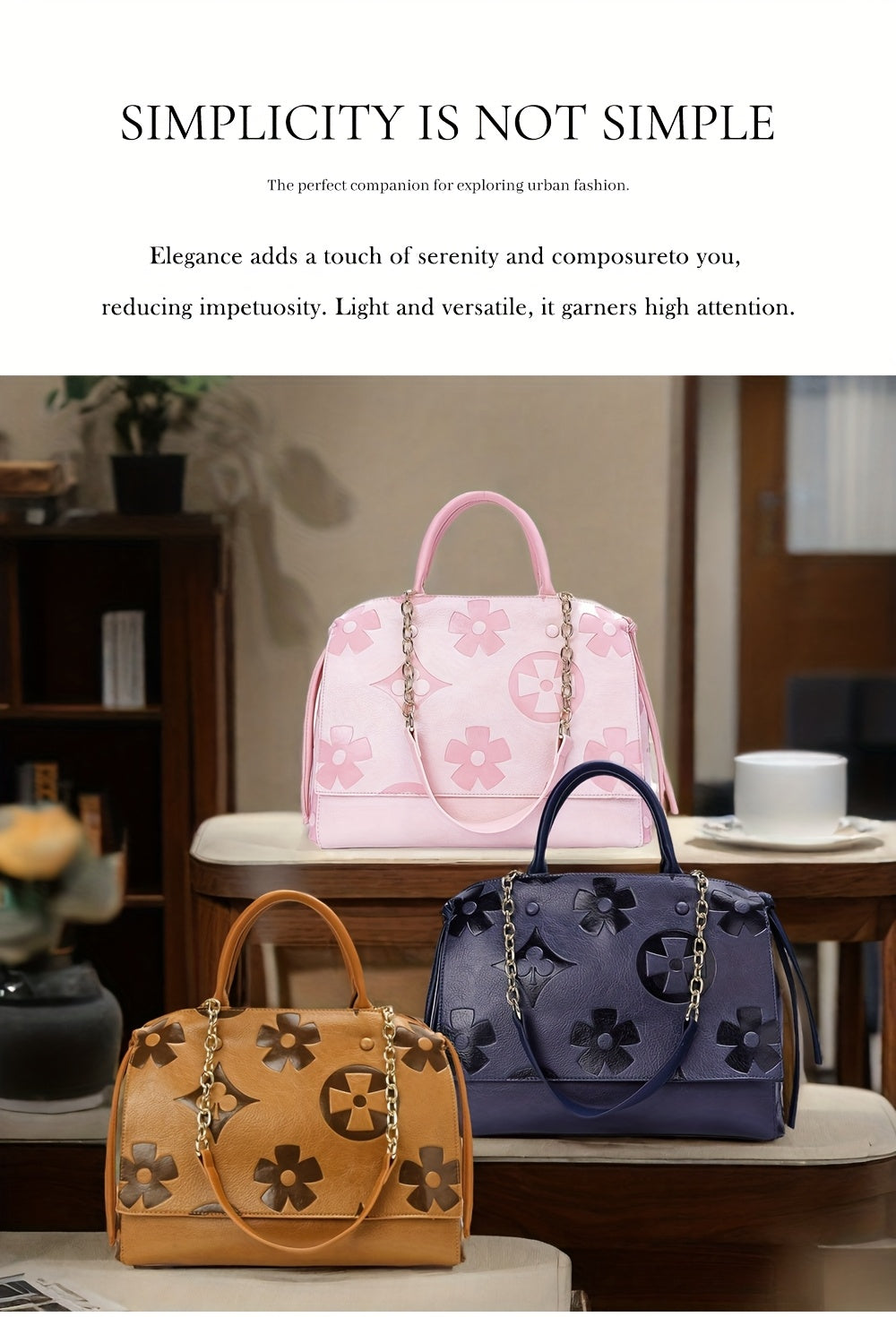 [Elegant Floral Tote Bag] IVKMIVK Women's Floral Embossed Tote Bag - Elegant Synthetic Faux Leather with Golden-Tone Hardware, Large Capacity, Perfect for Daily Commute, Office, and Travel | Floral Embossed Design | Office To