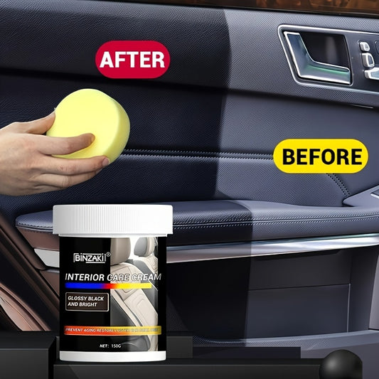 [Car Refurbishment Cream] Glossy Black & Red BINZI Interior Car Refurbishment Cream - 100ml, Dashboard Wax, Seat Restoration, Tire Shine, Before-and-After Results Shown for Car Interior Renewal