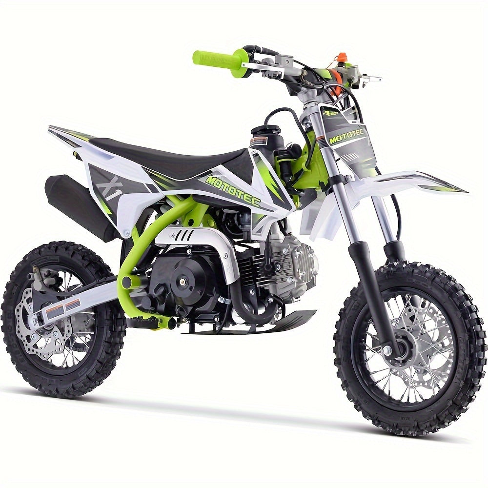Gas Dirt Bike | 110cc 4-Stroke Engine | 6.7 HP, 8000 RPM | Carbon Steel Frame | Electric Start | SAE 10W | 74.39oz Fuel Tank | Durable Design for Off-Road Adventures, Offroad Biking | Dynamic Graphics | Rugged Tires