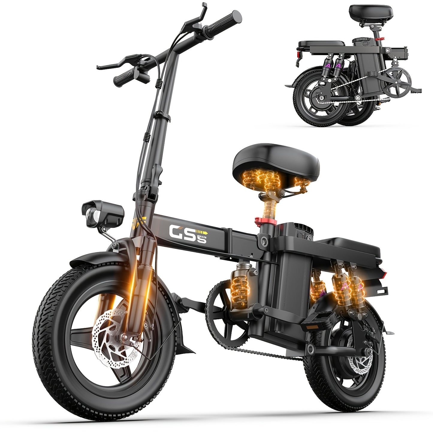 [UPlee Electric Bike] UPlee 48V 15AH Electric Bike - 20MPH 32Miles Commuting Ebikes - 740W Peak Brushless Motor, Lightweight 14'' Tires Folding Electric Bicycles with Battery Power Display