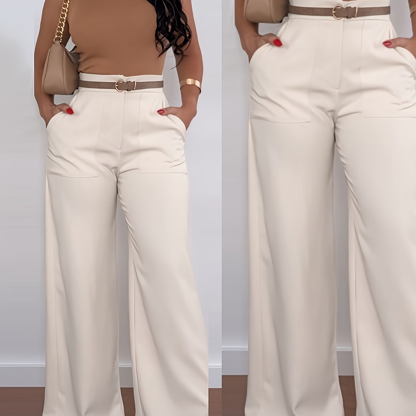 [Women's Wide-Leg Pants] Comfort Fit Women's High-Waist Wide-Leg Casual Pants | Polyester, Machine Washable, Versatile Fashion | Wideleg Pants, Vibrant Look, Black