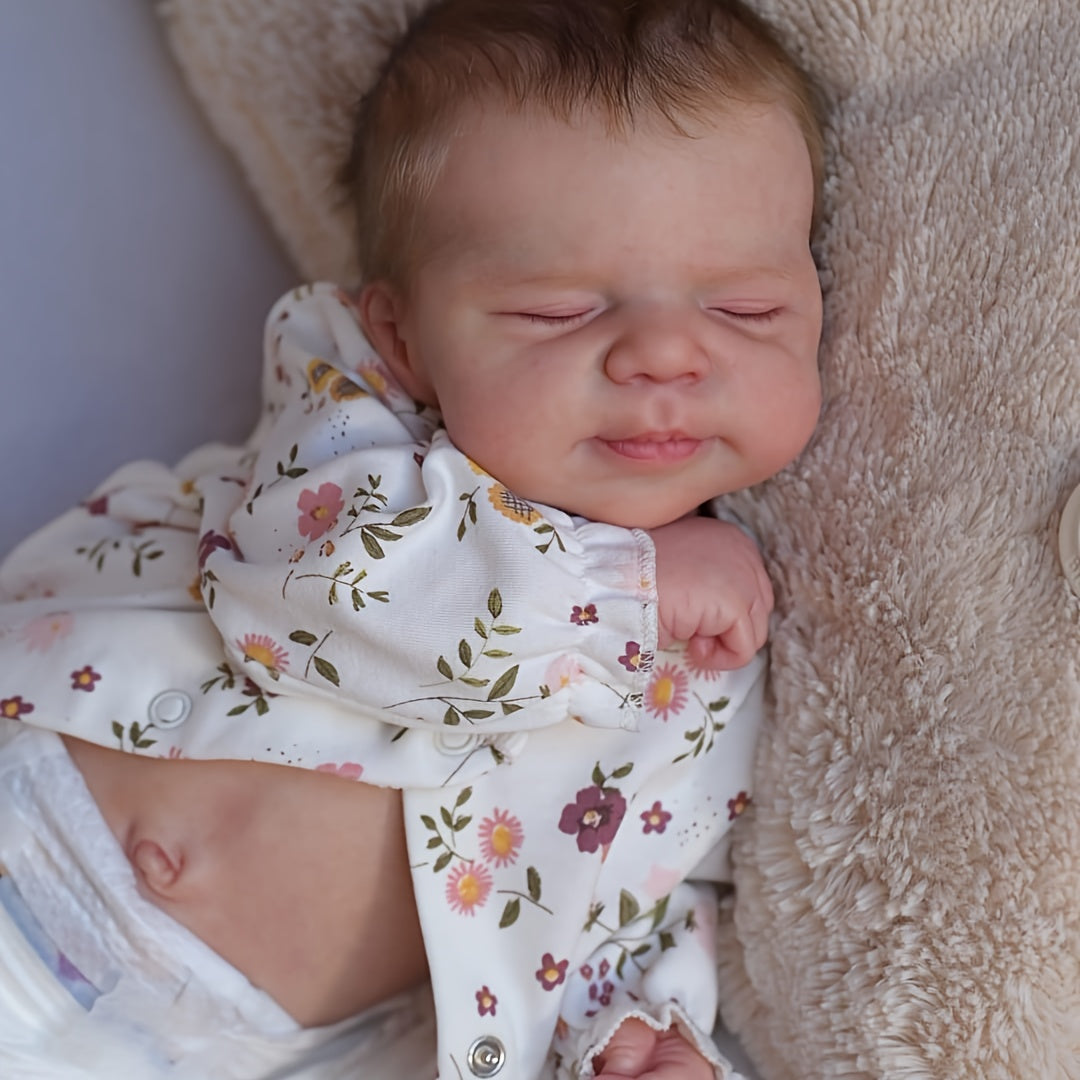 [Lifelike Baby Doll] Real Lifelike Newborn Baby Dolls | Full Vinyl Body Handrooted Hair Reborn Doll-Soft Touch 3D Hand Painted Skin-Sleeping Baby Girl- Christmas/ Birthday Gifts Halloween Christmas Gifts