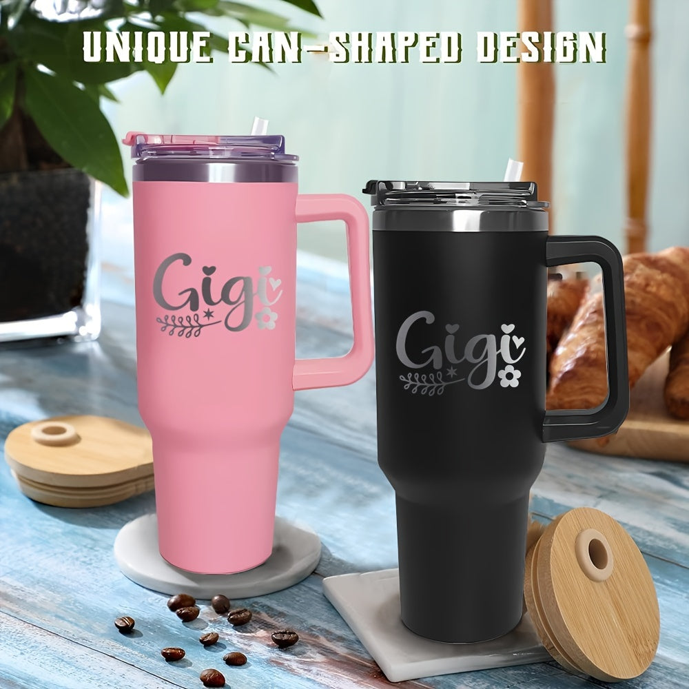 40oz GIGI Stainless Steel Travel Mug with Handle and Straw, Insulated Vacuum Tumbler, Reusable Hot and Cold Beverage Cup, Ideal for Grandkids, Parties, Halloween, Thanksgiving, Christmas, Birthdays - Black, White, Pink