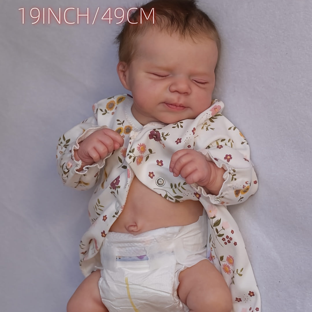 [Lifelike Baby Doll] Real Lifelike Newborn Baby Dolls | Full Vinyl Body Handrooted Hair Reborn Doll-Soft Touch 3D Hand Painted Skin-Sleeping Baby Girl- Christmas/ Birthday Gifts Halloween Christmas Gifts