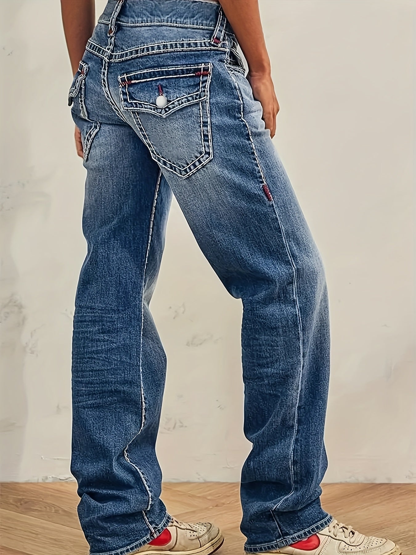 HME Men's Classic Blue Jeans - Mid-Rise Loose Straight-Leg Non-Stretch Pants, Machine Washable Vintage Washed Look with Flip-Over Back Pockets - Everyday Casual Jeans for Year-Round Wear
