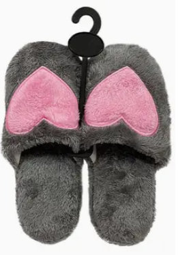 Big Heart Fuzzy Fleece Foam Lounge Slipper Slides