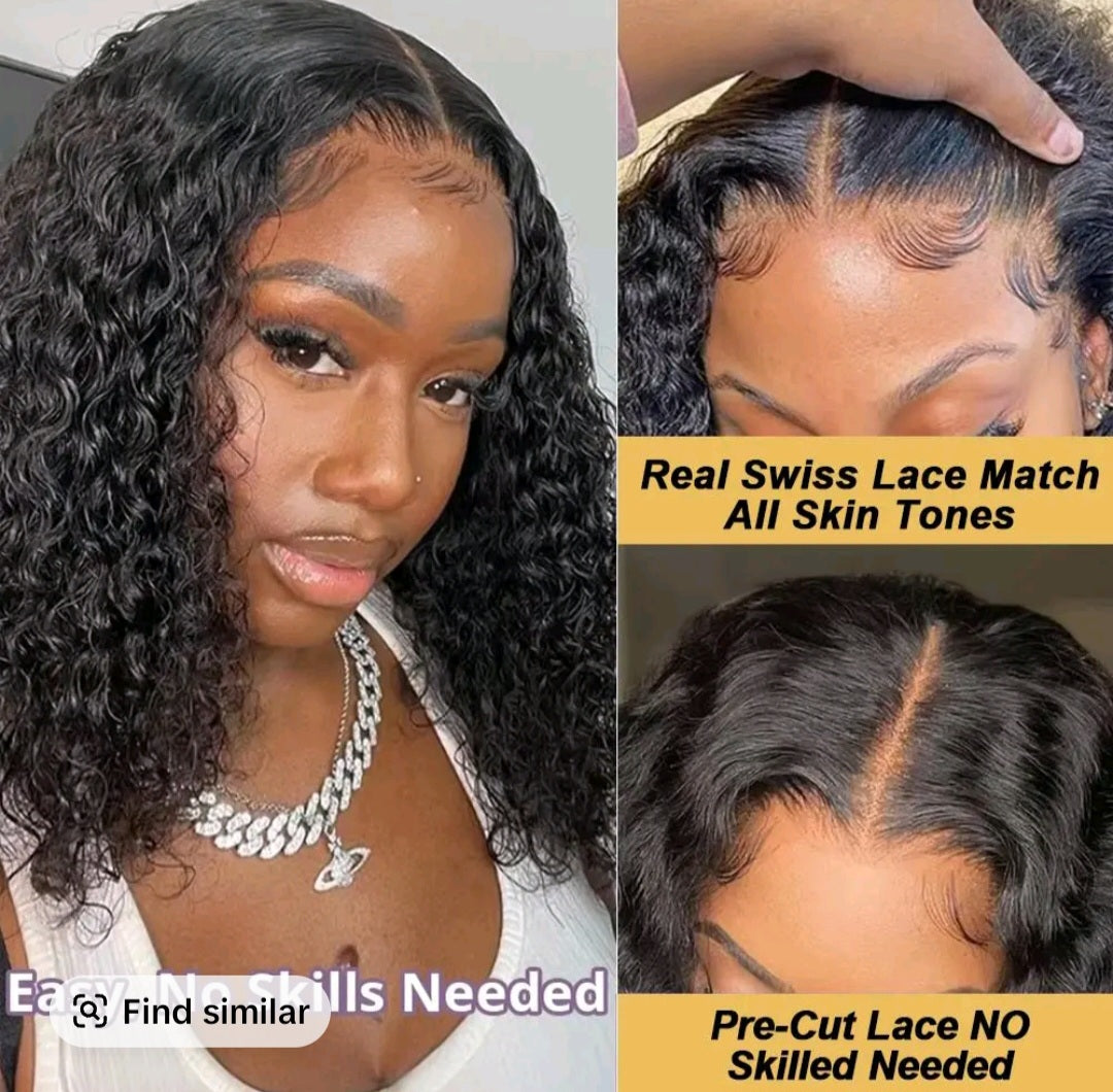 Short Bob Glueless Wigs Ready To Wear Deep Wave Curly Wigs Human Hair Wet and Wave 6x4 HD Lace Closure Wig For Women Pre Plucked 180%