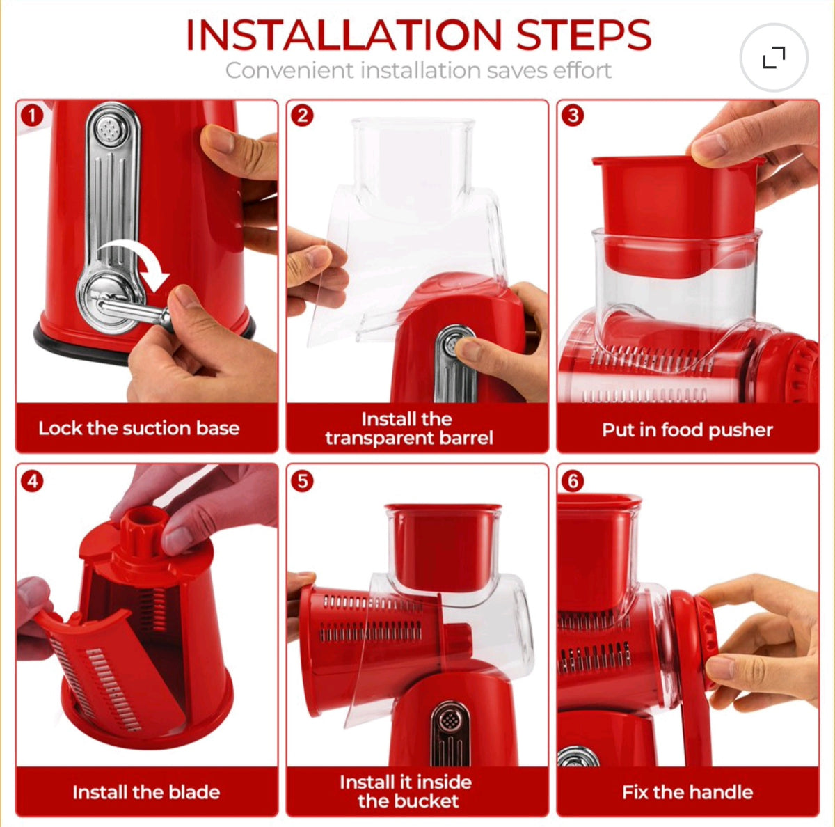 Susteas Rotary Cheese Grater – Manual Cheese Shredder with Suction Base & Interchangeable Blades