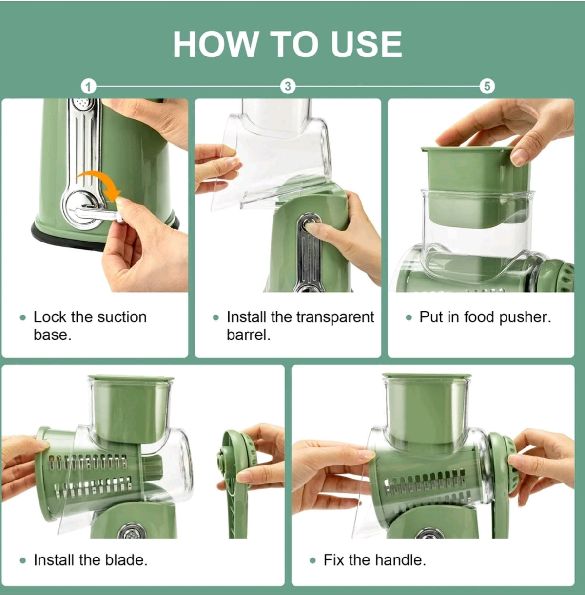 Susteas Rotary Cheese Grater – Manual Cheese Shredder with Suction Base & Interchangeable Blades
