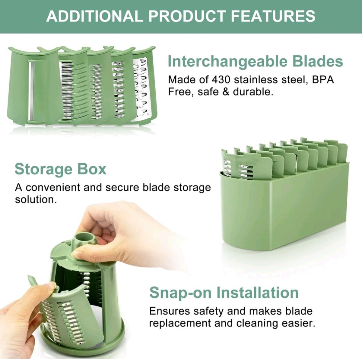 Susteas Rotary Cheese Grater – Manual Cheese Shredder with Suction Base & Interchangeable Blades