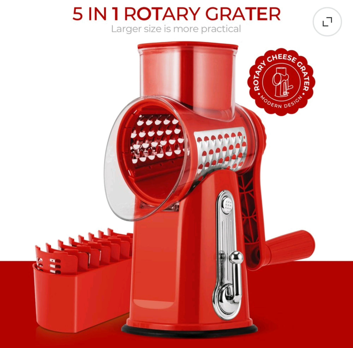 Susteas Rotary Cheese Grater – Manual Cheese Shredder with Suction Base & Interchangeable Blades
