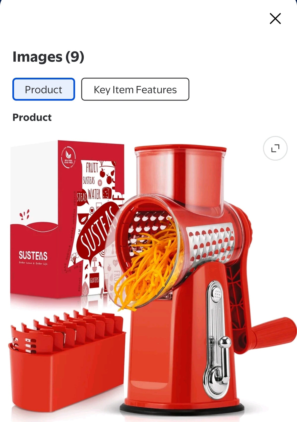 Susteas Rotary Cheese Grater – Manual Cheese Shredder with Suction Base & Interchangeable Blades