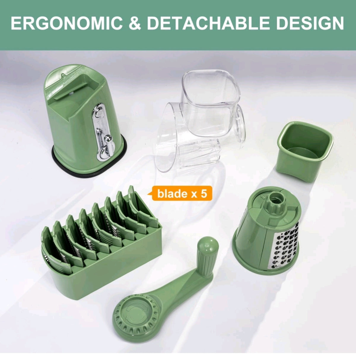 Susteas Rotary Cheese Grater – Manual Cheese Shredder with Suction Base & Interchangeable Blades