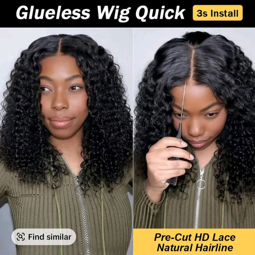 Short Bob Glueless Wigs Ready To Wear Deep Wave Curly Wigs Human Hair Wet and Wave 6x4 HD Lace Closure Wig For Women Pre Plucked 180%