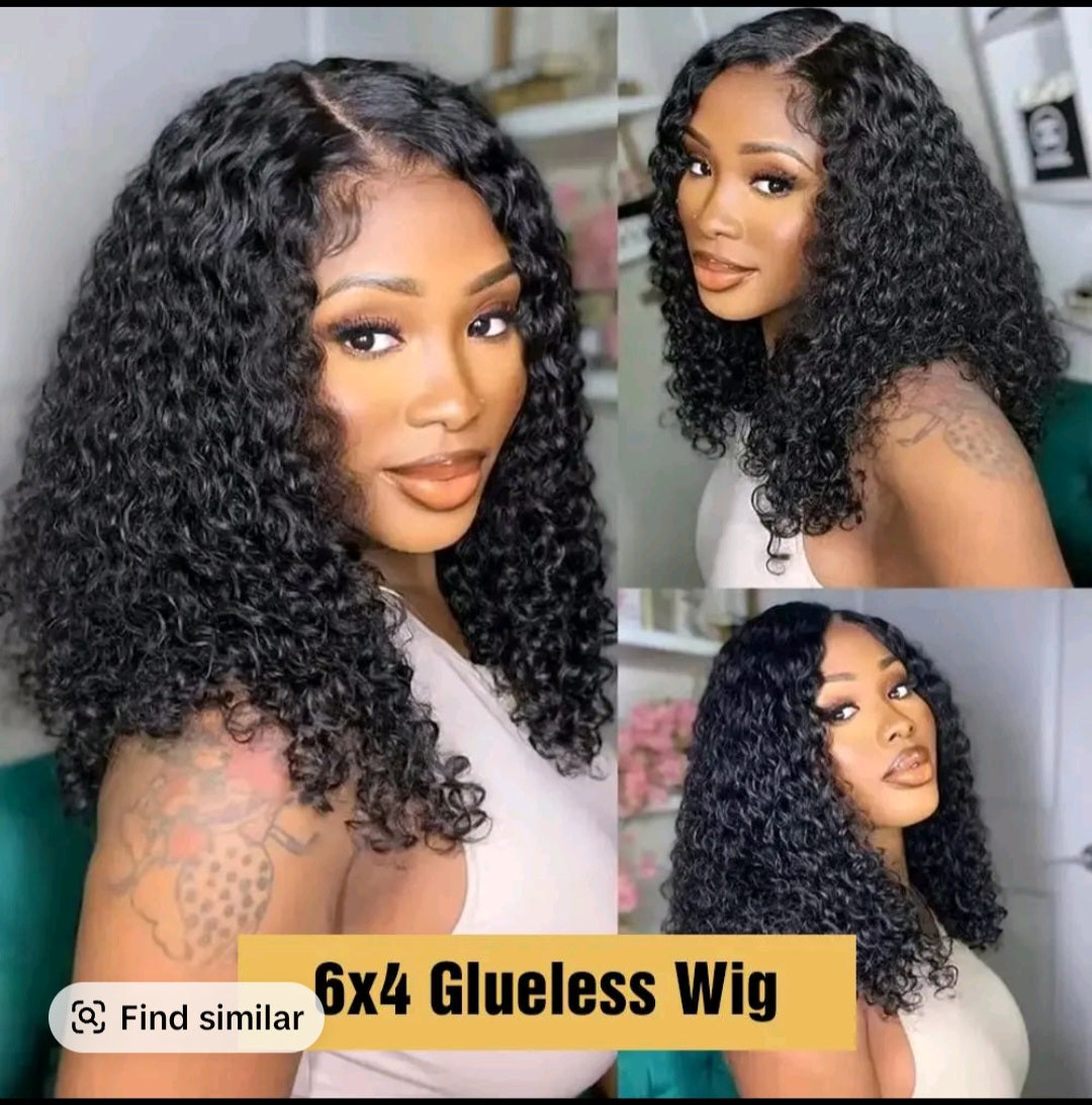 Short Bob Glueless Wigs Ready To Wear Deep Wave Curly Wigs Human Hair Wet and Wave 6x4 HD Lace Closure Wig For Women Pre Plucked 180%