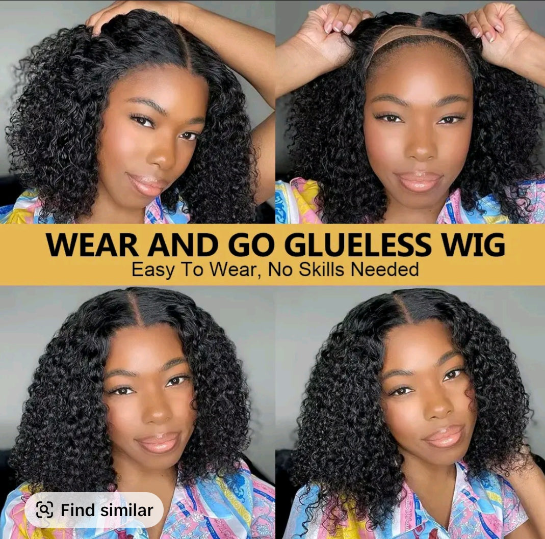 Short Bob Glueless Wigs Ready To Wear Deep Wave Curly Wigs Human Hair Wet and Wave 6x4 HD Lace Closure Wig For Women Pre Plucked 180%