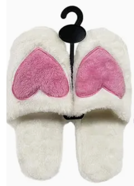 Big Heart Fuzzy Fleece Foam Lounge Slipper Slides